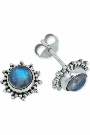 mantraroma Paar Ohrstecker BUWAN rund aus 925 Silber mit Regenbogen Mondstein (Paar, Paar Ohrringe mit Schmuckbeutel), 925 Sterling Silber Ohrringe für Damen - Verkäufer: