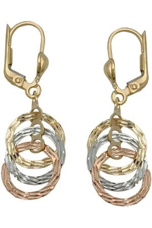 GALLAY Paar Ohrhänger Ohrhänger Ohrringe 34x10mm 3 Kreise tricolor diamantiert 9Kt GOLD (1-tlg) - Verkäufer: Cats Collection