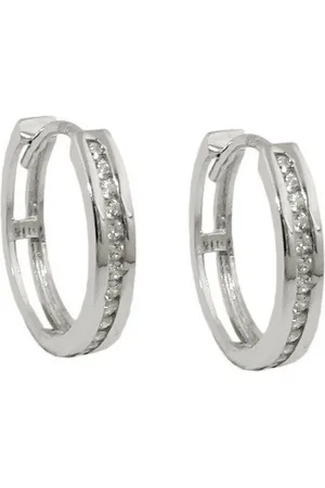 GALLAY Paar Creolen Ohrring 14x3mm Klappscharnier mit Zirkonias 9Kt Weißgold (1-tlg) - Verkäufer: Cats Collection