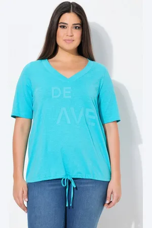 Ulla Popken T-Shirt T-Shirt Schriftdruck Saumband V-Ausschnitt Halbarm - Verkäufer: Popken Fashion Group
