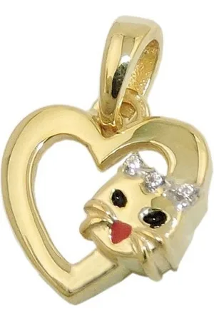 GALLAY Herzanhänger Anhänger Herz mit Katzenkopf 10x10mm 9Kt GOLD (Anhänger, 1-tlg) - Verkäufer: Cats Collection