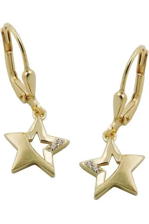 GALLAY Paar Ohrhänger Ohrhänger Ohrringe 25x10mm Stern teilmattiert mit Zirkonias 9Kt GOLD (1-tlg) - Verkäufer: Cats Collection