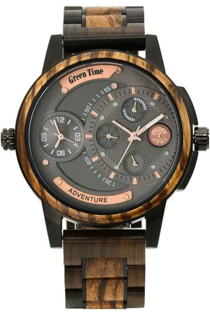 Green Time Quarzuhr ZW158A, Armbanduhr, Herrenuhr, Holzuhr, Leuchtzeiger, Datum