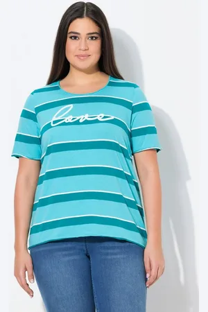 Ulla Popken T-Shirt Ringelshirt Stickerei Rundhals Halbarm Rollkanten - Verkäufer: Popken Fashion Group