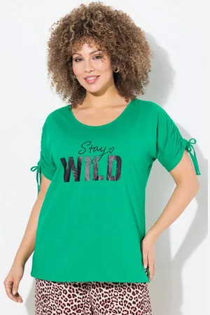 Ulla Popken T-Shirt T-Shirt Schriftzug Oversized Rundhals Raffband - Verkäufer: Popken Fashion Group