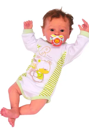 La Bortini Body Baby Langarmbody in weiß gestreift mit Bärchen aus reiner Baumwolle, 44 50 56 62 68 - Verkäufer: A&O Baby-und Kindermoden