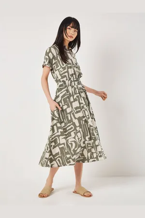 Apricot Druckkleid Geo Grecian Shirt Midi Dress, (1-tlg) mit Smokband - Verkäufer: