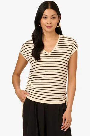 Adrianna Papell Stricktop V-Neck Extended Cap Sleeve Sweater Top with Side Slits Casual, Basic, Dinner, Work - Verkäufer: GoJungo GmbH