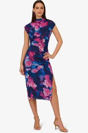 Adrianna Papell Midikleid Print Mesh Draped Dress Abendessen, tagsüber, Urlaub, Sommer, Anlass - Verkäufer: GoJungo GmbH
