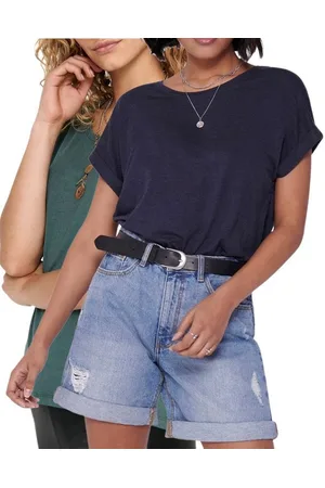 ONLY T-Shirt Stilvolles Basic Shirt mit Rundhalsausschnitt (2er-Pack) unifarbene Oberteile aus Baumwolle - Größen XS-XXL - Verkäufer: mailopoint