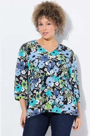 Ulla Popken Longbluse Bluse Blüten A-Linie V-Ausschnitt 3/4-Arm - Verkäufer: Popken Fashion Group