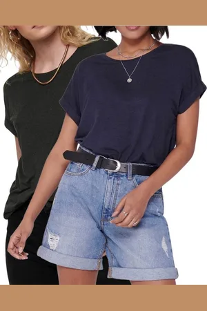 ONLY T-Shirt Stilvolles Basic Shirt mit Rundhalsausschnitt (2er-Pack) unifarbene Oberteile aus Baumwolle - Größen XS-XXL - Verkäufer: mailopoint