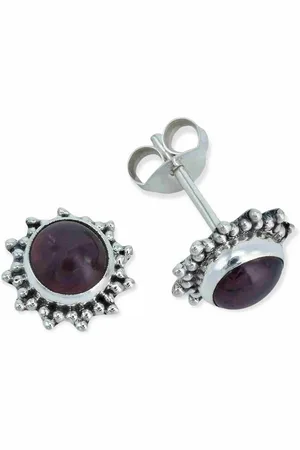 mantraroma Paar Ohrstecker BUWAN rund aus 925 Silber mit Granat (Paar, Paar Ohrringe mit Schmuckbeutel), 925 Sterling Silber Ohrringe für Damen - Verkäufer: