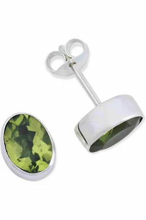 mantraroma Paar Ohrstecker SAMA oval aus 925 Silber mit Peridot (Paar, Paar Ohrringe mit Schmuckbeutel), 925 Sterling Silber Ohrringe für Damen - Verkäufer: