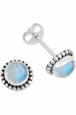mantraroma Paar Ohrstecker PUNTI rund klein aus 925 Silber mit Regenbogen Mondstein (Paar, Paar Ohrringe mit Schmuckbeutel), 925 Sterling Silber Ohrringe für Damen - Verkäufer: