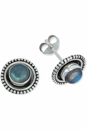 mantraroma Paar Ohrstecker BULAN aus 925 Silber mit Labradorit (Paar, Paar Ohrringe mit Schmuckbeutel), 925 Sterling Silber Ohrringe für Damen - Verkäufer: