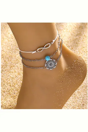 Karma Fußketten Set Boho Strand Fußschmuck mit Unendlichkeit Symbol (Fußschmuck Fußkette Bohemian Stil, Knöchelkette verstellbar, Mandala), Türkis Sommer Fußkette Schmuck - Verkäufer: Sanixa