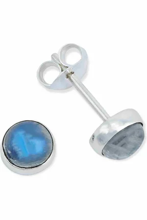 mantraroma Paar Ohrstecker SAMA rund klein aus 925 Silber mit Regenbogen Mondstein (Paar, Paar Ohrringe mit Schmuckbeutel), 925 Sterling Silber Ohrringe für Damen - Verkäufer: