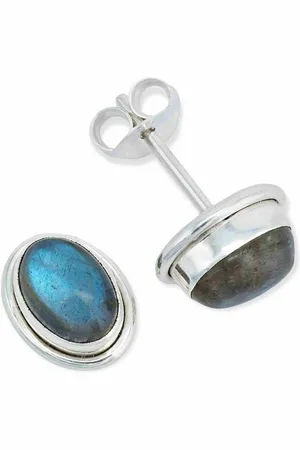 mantraroma Paar Ohrstecker SARALA oval klein aus 925 Silber mit Labradorit (Paar, Paar Ohrringe mit Schmuckbeutel), 925 Sterling Silber Ohrringe für Damen - Verkäufer: