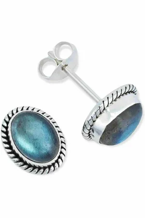 mantraroma Paar Ohrstecker NOHA aus 925 Silber mit Labradorit (Paar, Paar Ohrringe mit Schmuckbeutel), 925 Sterling Silber Ohrringe für Damen - Verkäufer: