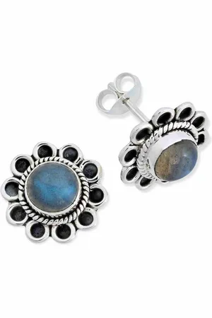 mantraroma Paar Ohrstecker PALESA aus 925 Silber mit Labradorit (Paar, Paar Ohrringe mit Schmuckbeutel), 925 Sterling Silber Ohrringe für Damen - Verkäufer: