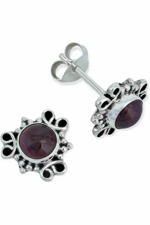 mantraroma Paar Ohrstecker ONDA aus 925 Silber mit Granat (Paar, Paar Ohrringe mit Schmuckbeutel), 925 Sterling Silber Ohrringe für Damen - Verkäufer: