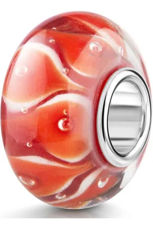 Materia Bead Glasperle mit Tropfenmmuster Rot Orange 841, Kern aus 925 Sterling Silber - Verkäufer: Schmuck