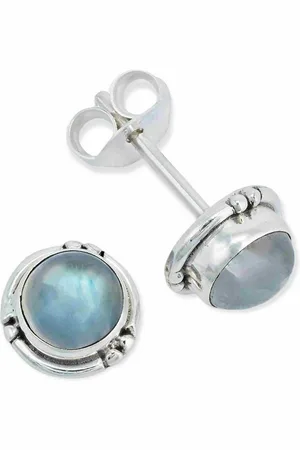 mantraroma Paar Ohrstecker LITANG aus 925 Silber mit Regenbogen Mondstein (Paar, Paar Ohrringe mit Schmuckbeutel), 925 Sterling Silber Ohrringe für Damen - Verkäufer: