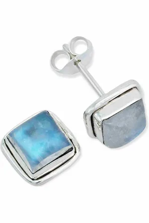 mantraroma Paar Ohrstecker SARALA eckig klein aus 925 Silber mit Regenbogen Mondstein (Paar, Paar Ohrringe mit Schmuckbeutel), 925 Sterling Silber Ohrringe für Damen - Verkäufer: