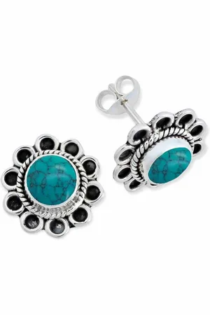 mantraroma Paar Ohrstecker PALESA aus 925 Silber mit Türkis (Paar, Paar Ohrringe mit Schmuckbeutel), 925 Sterling Silber Ohrringe für Damen - Verkäufer: