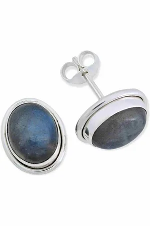 mantraroma Paar Ohrstecker SARALA oval groß aus 925 Silber mit Labradorit (Paar, Paar Ohrringe mit Schmuckbeutel), 925 Sterling Silber Ohrringe für Damen - Verkäufer: