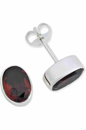 mantraroma Paar Ohrstecker SAMA oval aus 925 Silber mit Granat facettiert (Paar, Paar Ohrringe mit Schmuckbeutel), 925 Sterling Silber Ohrringe für Damen - Verkäufer: