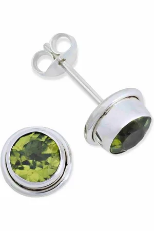 mantraroma Paar Ohrstecker SARALA rund klein aus 925 Silber mit Peridot (Paar, Paar Ohrringe mit Schmuckbeutel), 925 Sterling Silber Ohrringe für Damen - Verkäufer: