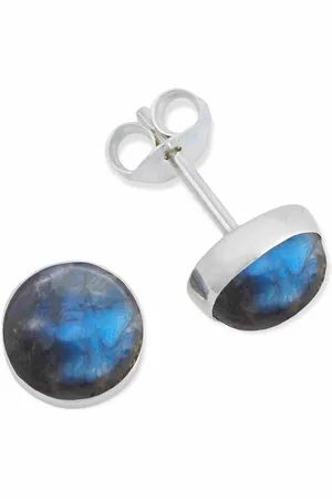 mantraroma Paar Ohrstecker SAMA rund medium aus 925 Silber mit Labradorit (Paar, Paar Ohrringe mit Schmuckbeutel), 925 Sterling Silber Ohrringe für Damen - Verkäufer: