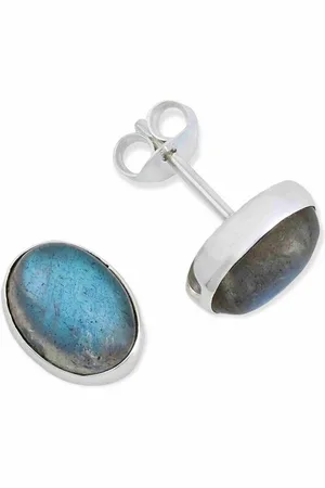 mantraroma Paar Ohrstecker SAMA oval aus 925 Silber mit Labradorit (Paar, Paar Ohrringe mit Schmuckbeutel), 925 Sterling Silber Ohrringe für Damen - Verkäufer: