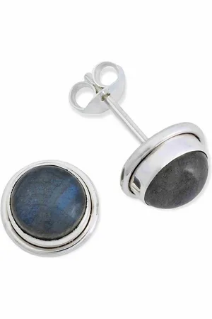 mantraroma Paar Ohrstecker SARALA rund groß aus 925 Silber mit Labradorit (Paar, Paar Ohrringe mit Schmuckbeutel), 925 Sterling Silber Ohrringe für Damen - Verkäufer: