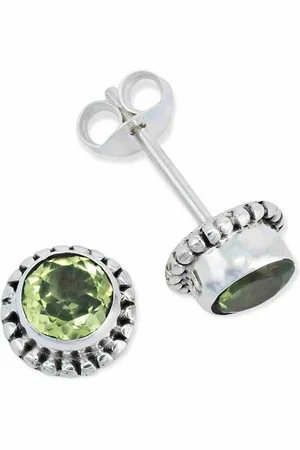 mantraroma Paar Ohrstecker PUNTI rund klein aus 925 Silber mit Peridot (Paar, Paar Ohrringe mit Schmuckbeutel), 925 Sterling Silber Ohrringe für Damen - Verkäufer: