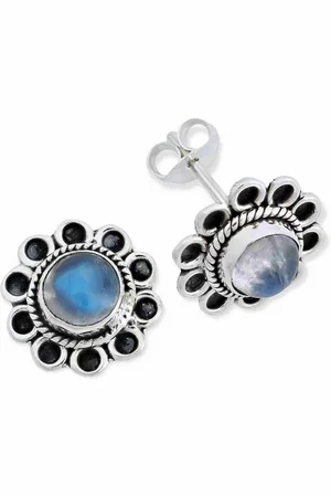 mantraroma Paar Ohrstecker PALESA aus 925 Silber mit Regenbogen Mondstein (Paar, Paar Ohrringe mit Schmuckbeutel), 925 Sterling Silber Ohrringe für Damen - Verkäufer:
