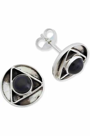 mantraroma Paar Ohrstecker ANPURI aus 925 Silber mit Onyx (Paar, Paar Ohrringe mit Schmuckbeutel), 925 Sterling Silber Ohrringe für Damen - Verkäufer:
