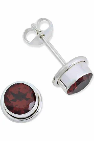 mantraroma Paar Ohrstecker SARALA rund klein aus 925 Silber mit Granat facettiert (Paar, Paar Ohrringe mit Schmuckbeutel), 925 Sterling Silber Ohrringe für Damen - Verkäufer: