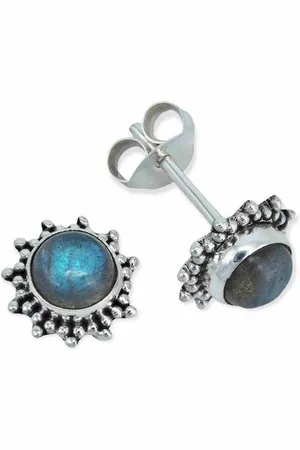 mantraroma Paar Ohrstecker BUWAN rund aus 925 Silber mit Labradorit (Paar, Paar Ohrringe mit Schmuckbeutel), 925 Sterling Silber Ohrringe für Damen - Verkäufer: