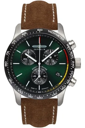 Zeppelin Chronograph Night Cruise 7288-4, Quarzuhr, Armbanduhr, Herrenuhr, Made in Germany, Lederarmband