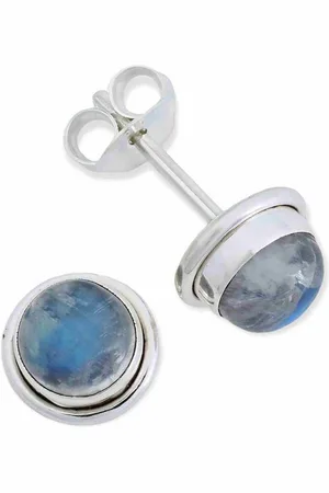 mantraroma Paar Ohrstecker SARALA rund klein aus 925 Silber mit Regenbogen Mondstein (Paar, Paar Ohrringe mit Schmuckbeutel), 925 Sterling Silber Ohrringe für Damen - Verkäufer: