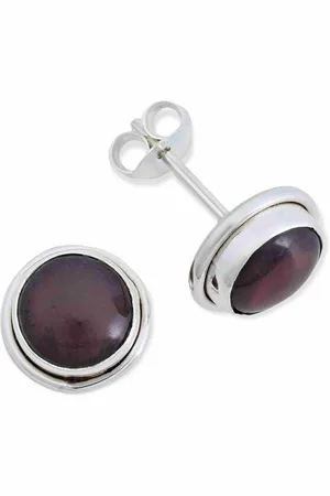mantraroma Paar Ohrstecker SARALA rund groß aus 925 Silber mit Granat (Paar, Paar Ohrringe mit Schmuckbeutel), 925 Sterling Silber Ohrringe für Damen - Verkäufer: