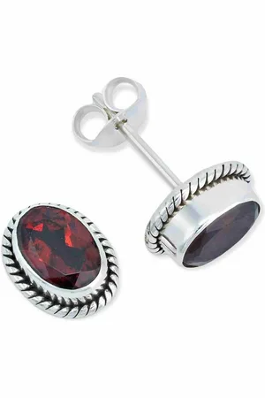 mantraroma Paar Ohrstecker NOHA aus 925 Silber mit Granat facettiert (Paar, Paar Ohrringe mit Schmuckbeutel), 925 Sterling Silber Ohrringe für Damen - Verkäufer: