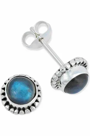 mantraroma Paar Ohrstecker PUNTI rund klein aus 925 Silber mit Labradorit (Paar, Paar Ohrringe mit Schmuckbeutel), 925 Sterling Silber Ohrringe für Damen - Verkäufer: