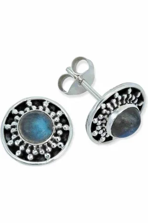 mantraroma Paar Ohrstecker MAHINA aus 925 Silber mit Labradorit (Paar, Paar Ohrringe mit Schmuckbeutel), 925 Sterling Silber Ohrringe für Damen - Verkäufer: