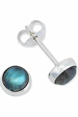 mantraroma Paar Ohrstecker SAMA rund klein aus 925 Silber mit Labradorit (Paar, Paar Ohrringe mit Schmuckbeutel), 925 Sterling Silber Ohrringe für Damen - Verkäufer: