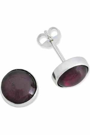 mantraroma Paar Ohrstecker SAMA rund groß aus 925 Silber mit Granat (Paar, Paar Ohrringe mit Schmuckbeutel), 925 Sterling Silber Ohrringe für Damen - Verkäufer: