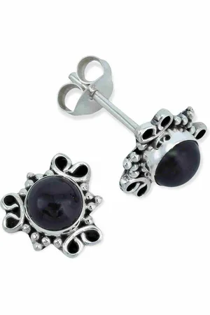 mantraroma Paar Ohrstecker ONDA aus 925 Silber mit Onyx (Paar, Paar Ohrringe mit Schmuckbeutel), 925 Sterling Silber Ohrringe für Damen - Verkäufer: